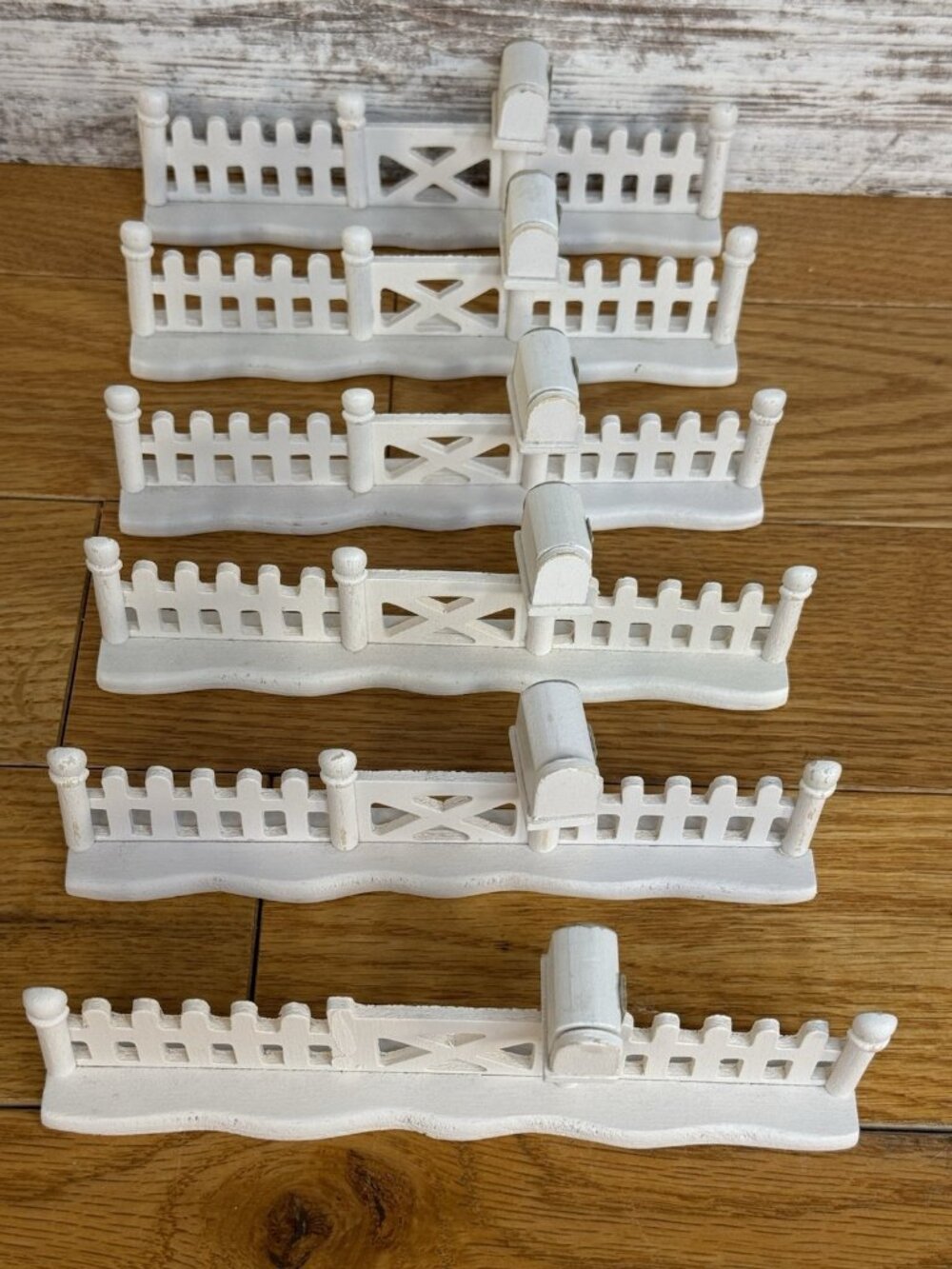 Vintage White Picket Fence With Mailbox Wooden Lot Of 6